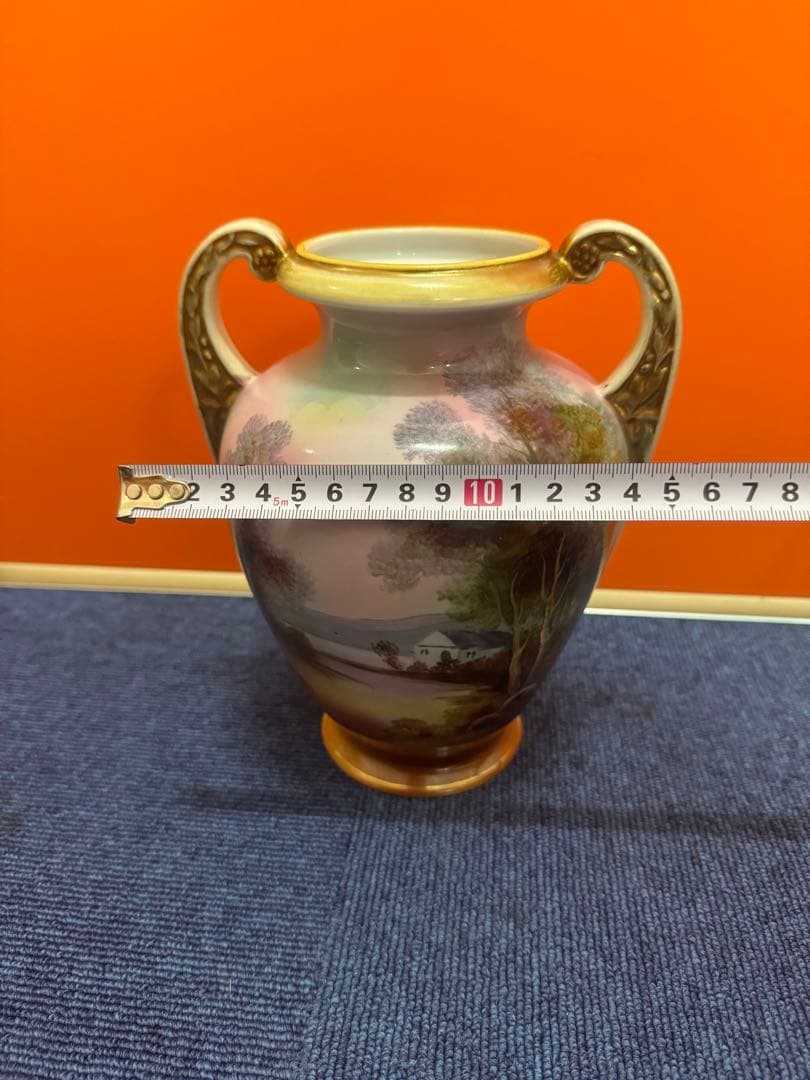 1855  オールドノリタケ　風景画　双耳花瓶　j