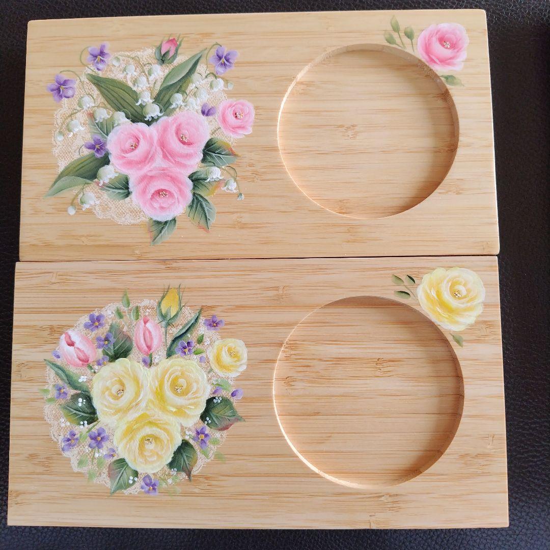 トールペイント作品薔薇のカップトレー