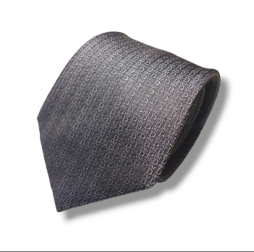 【美品】Dior Homme ネクタイ　トロッター　グレー　光沢　銀タグ