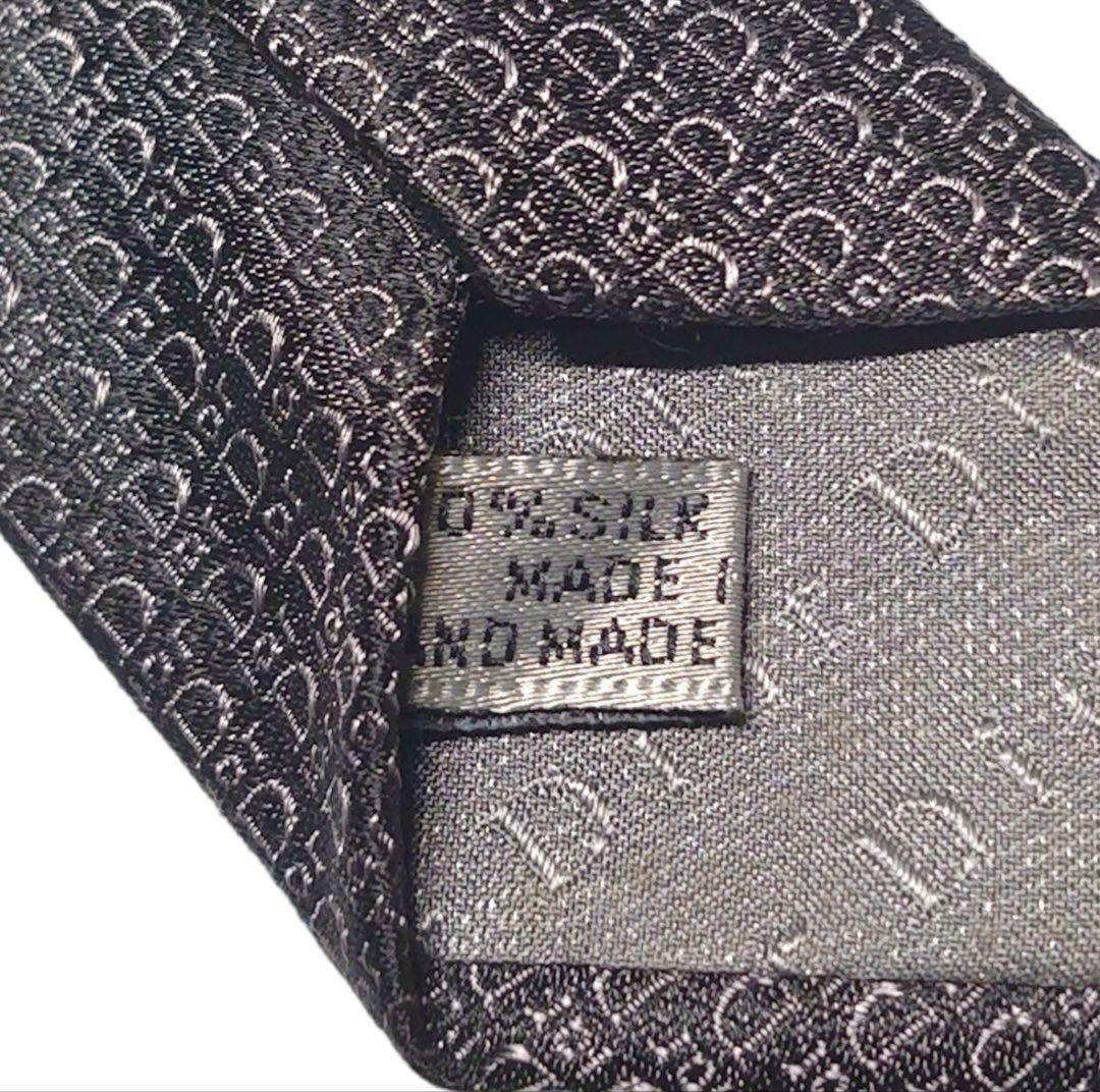 【美品】Dior Homme ネクタイ　トロッター　グレー　光沢　銀タグ