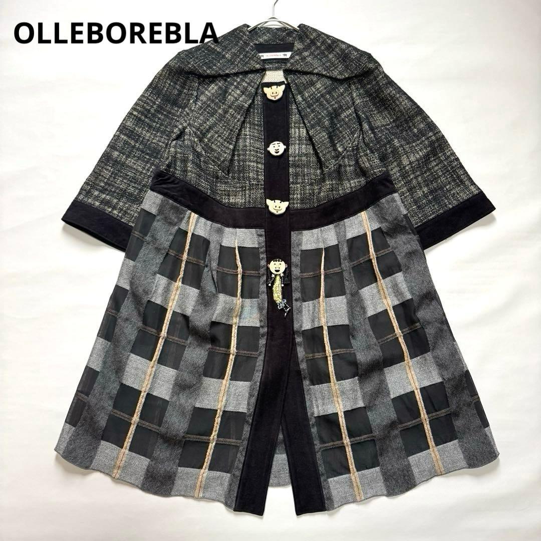 アルベロベロ ブタさん チェック柄 ラメジャケット 異素材 切替 フレア コート