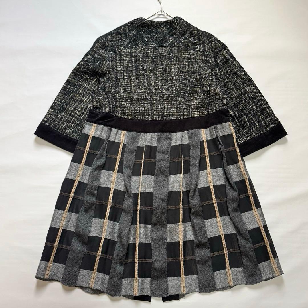 アルベロベロ ブタさん チェック柄 ラメジャケット 異素材 切替 フレア コート