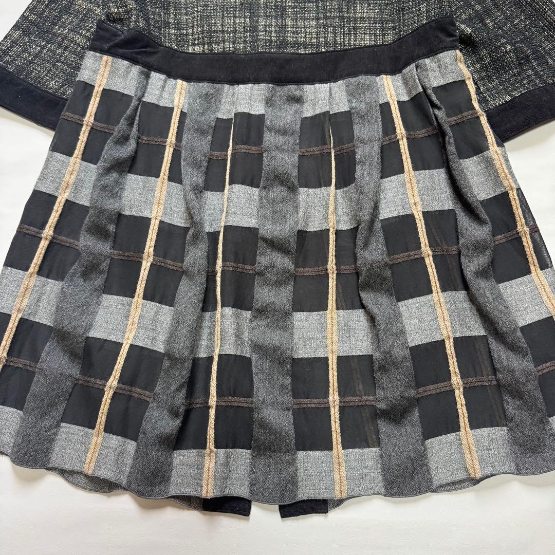 アルベロベロ ブタさん チェック柄 ラメジャケット 異素材 切替 フレア コート