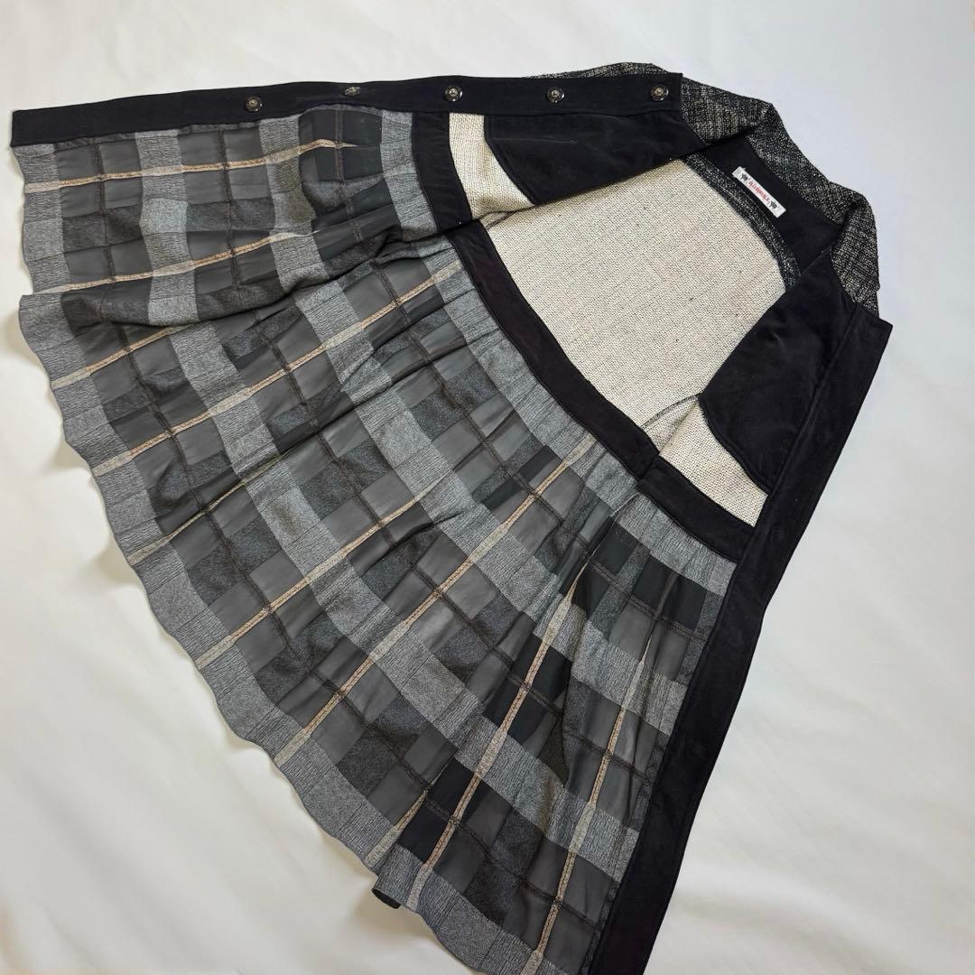 アルベロベロ ブタさん チェック柄 ラメジャケット 異素材 切替 フレア コート