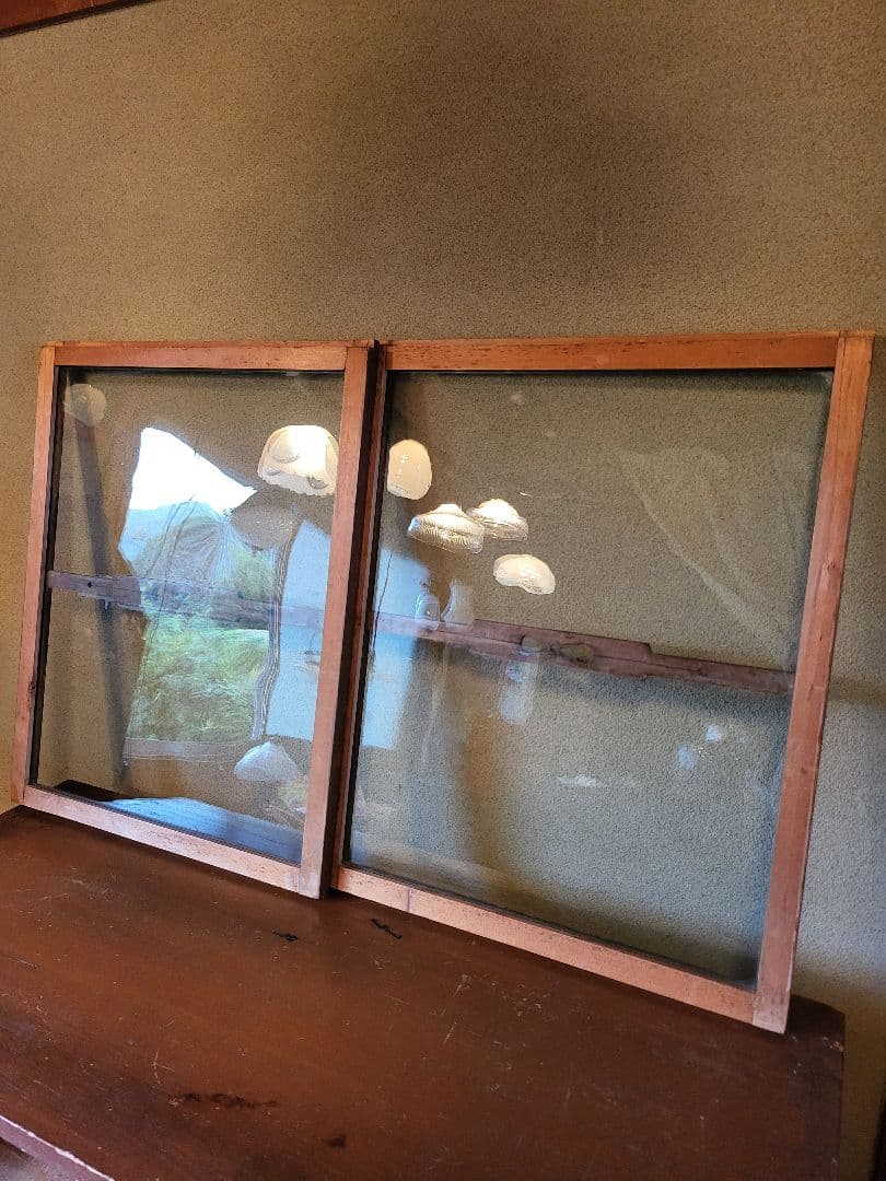 ガラス戸棚　引き出し　4杯　ゆらゆらガラス　古道具　アンティーク