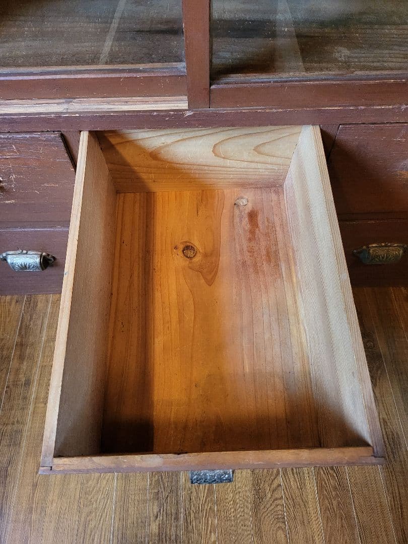 ガラス戸棚　引き出し　4杯　ゆらゆらガラス　古道具　アンティーク