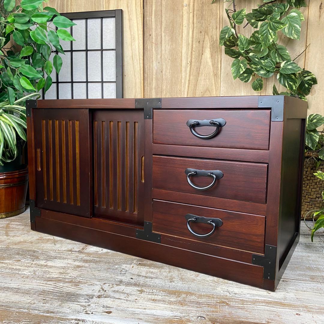 民芸家具木製桐材総桐天然無垢和チェスト横長テレビ台サイドボード飾り棚収納タンス