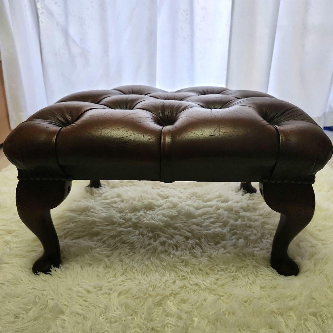 本革　 ブラウン　 オットマン　チェスターフィールド　イギリス　ヴィンテージ