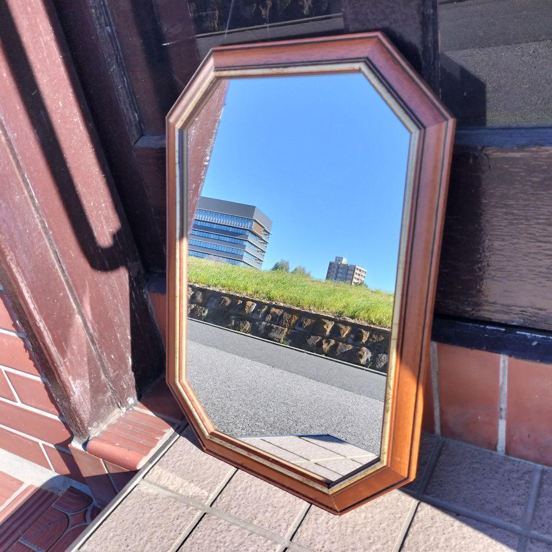 イタリア ヴィンテージ 木製八角形壁掛け鏡 アンティーク ミラー