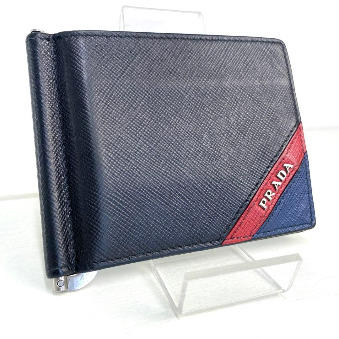 極美品✨PRADA プラダ　マネークリップ　サフィアーノ　メタルロゴ　レザー