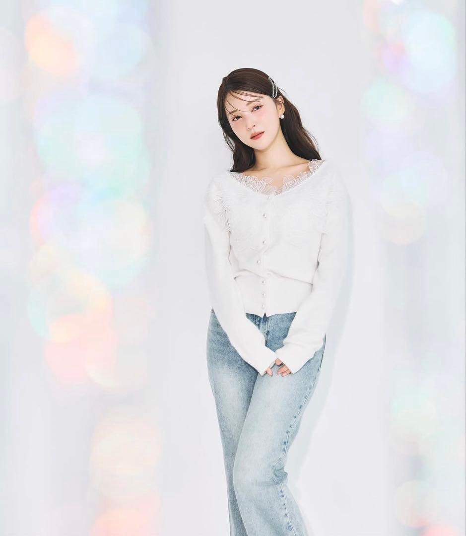 poláura ポローラ レースフリルカーディガン