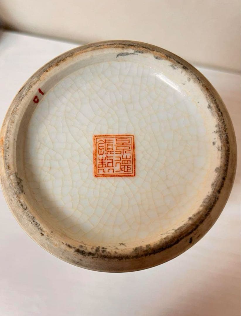 中国景徳鎮　粉彩花鳥文　壺　骨董品　花器　インテリア　花瓶