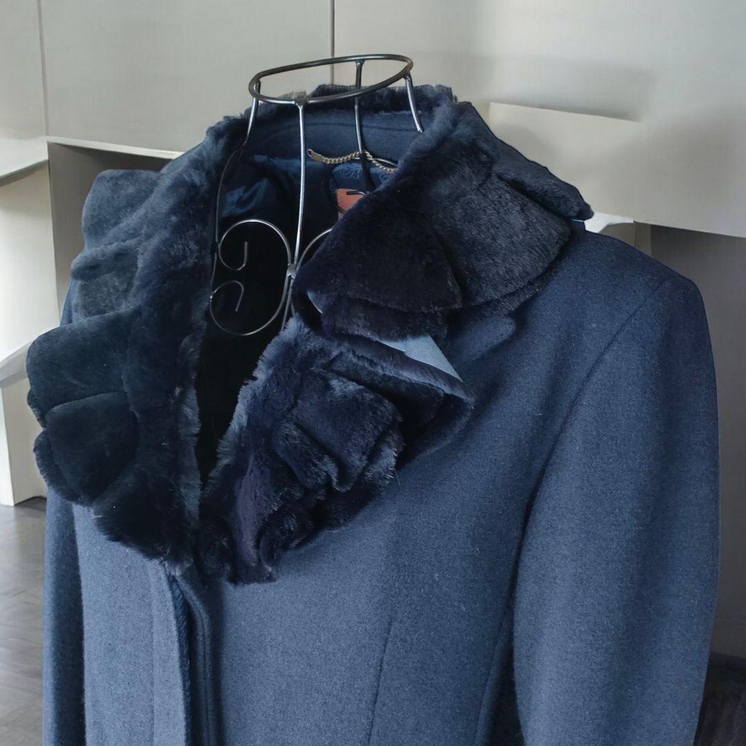 ブルマリン ファー付 カシミヤブレンド ロングコート