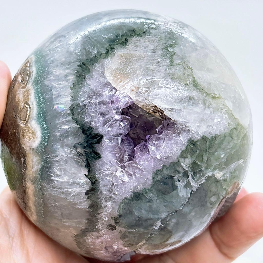【天然石】希少！グリーンアメジストロスフィア 大玉81ミリ