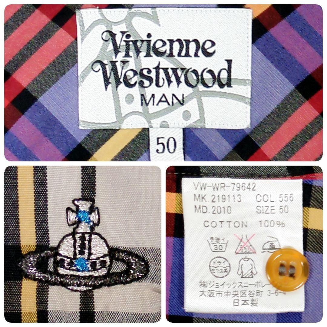 入手困難希少最大サイズ50【美品】ヴィヴィアンマン チェック柄シャツ 刺繍オーブ