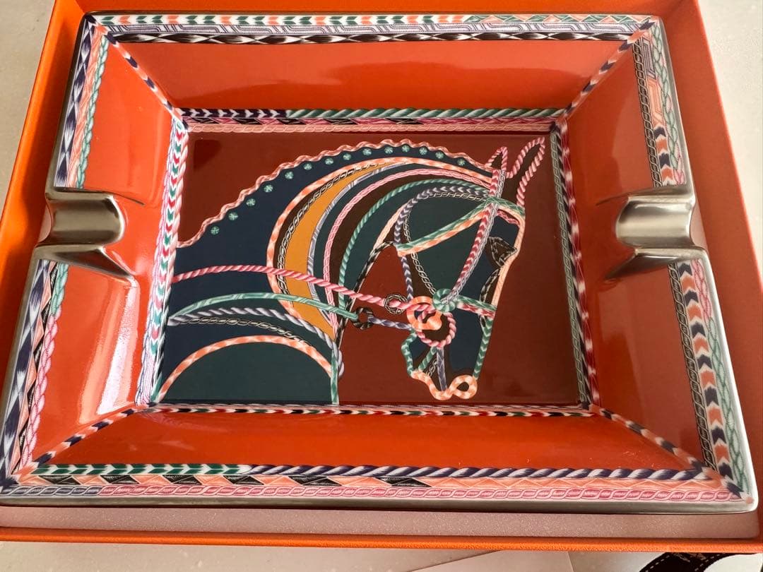 HERMES ローブ・デュ・ソワール トレイ 灰皿 磁器×スエード　エルメス