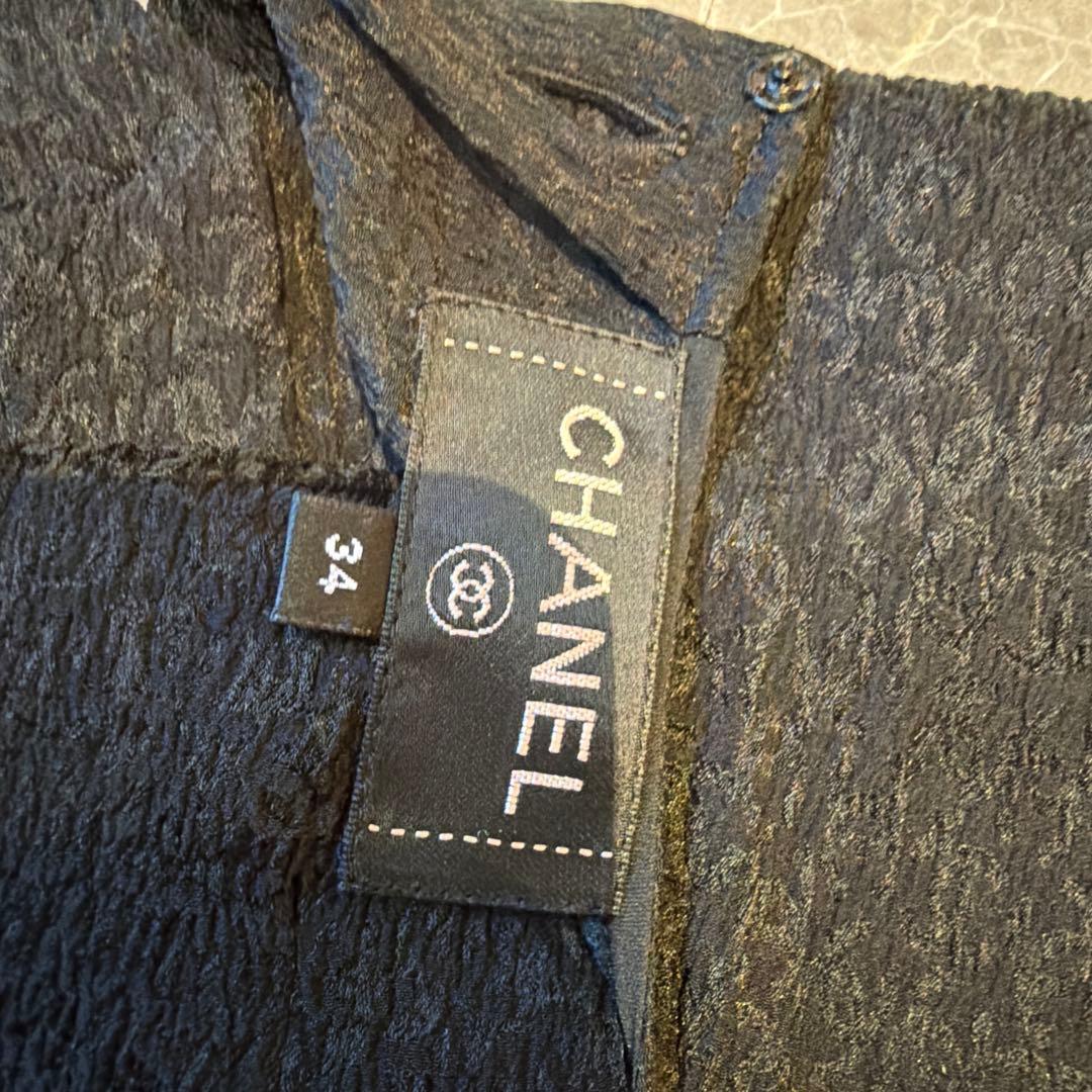 CHANEL ブラック シャツ 34サイズ リボン付き