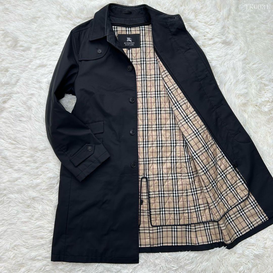 【美品/L】バーバリーブラックレーベル トレンチコート ノバチェック 黒 比翼
