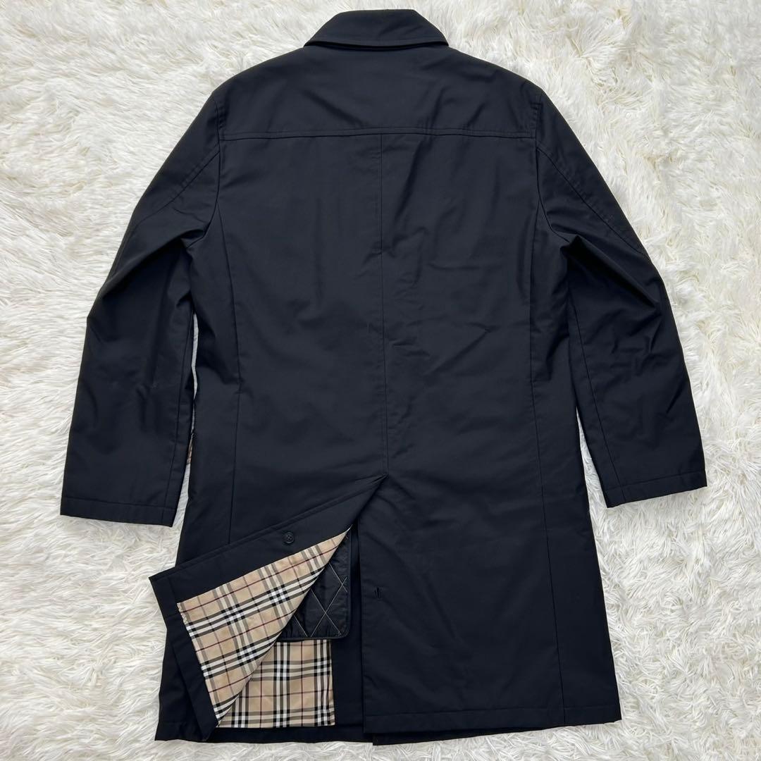 【美品/L】バーバリーブラックレーベル トレンチコート ノバチェック 黒 比翼