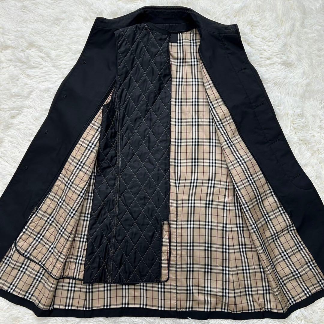 【美品/L】バーバリーブラックレーベル トレンチコート ノバチェック 黒 比翼