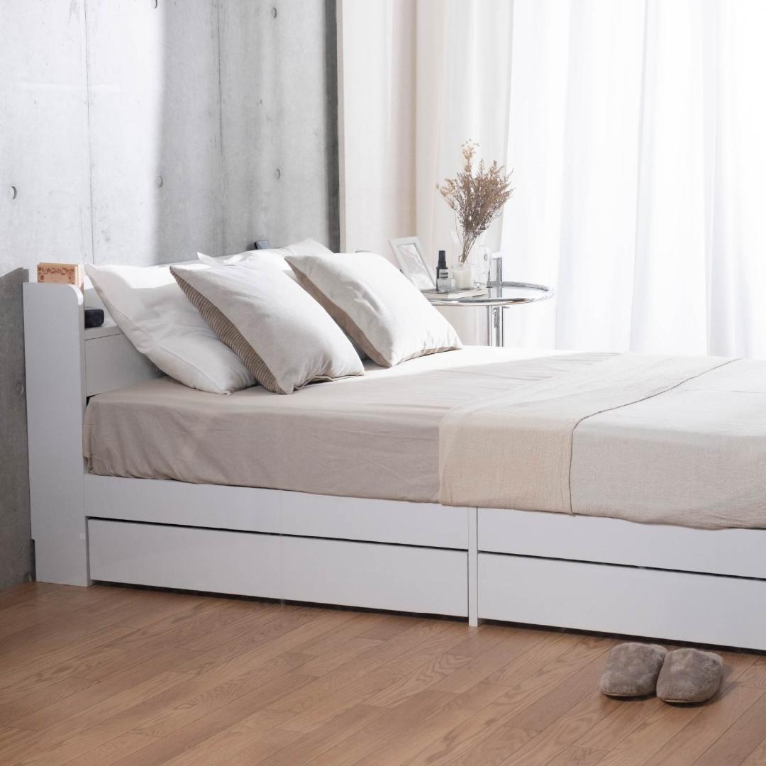 クイーン ベッドフレー ム 単品 収納 コンセント付 新品送料込 最短翌日着