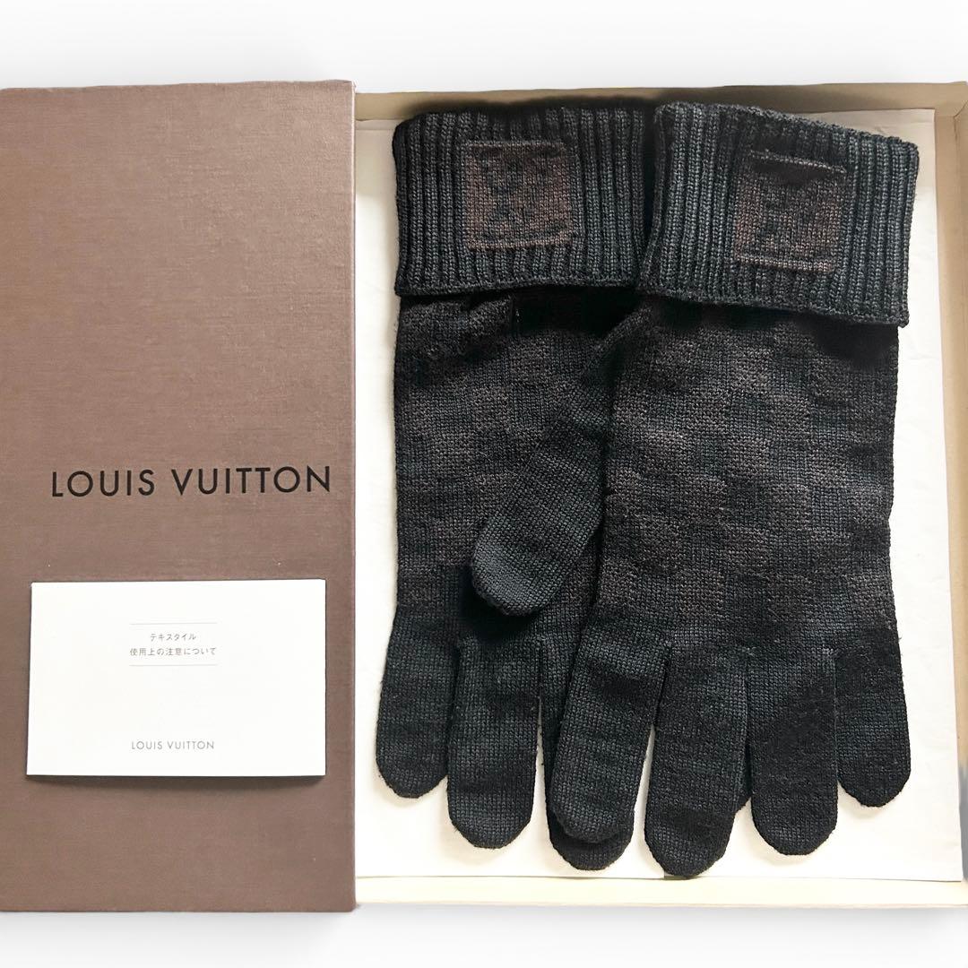 【極美品】ルイヴィトン　手袋　ダミエ　ブラック　ブラウン　メンズ　ウール