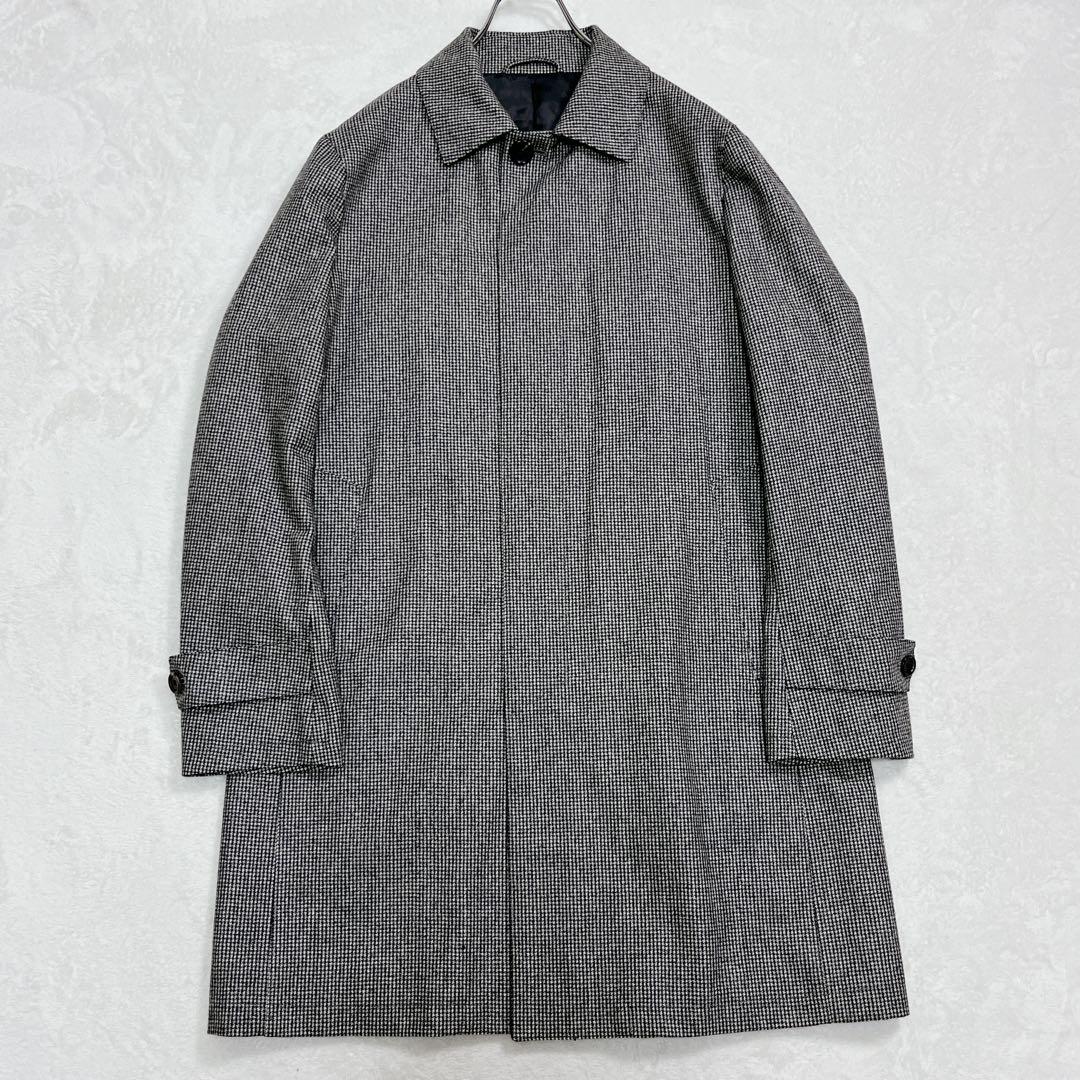 『ユナイテッドアローズ』カノニコ生地 ハウンドトゥース ステンカラーコート XL