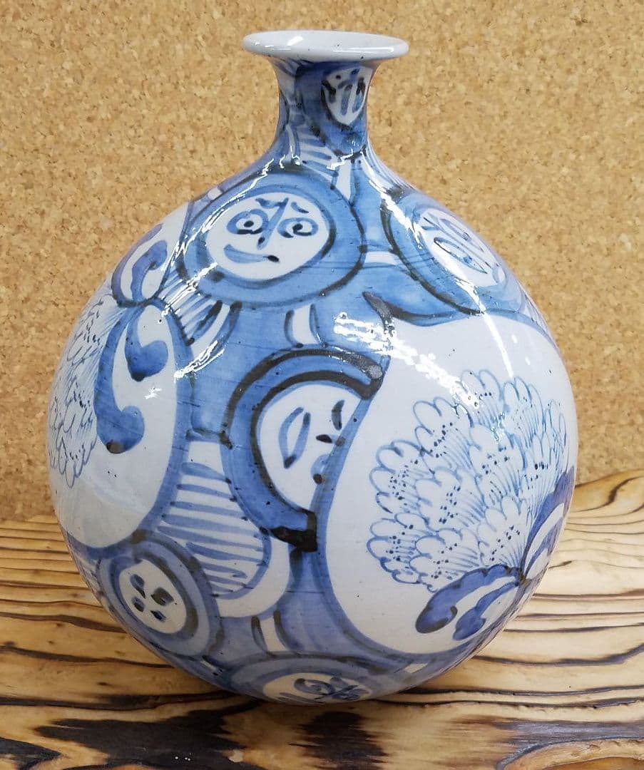 九谷焼　紅椿　花瓶　手描き　骨董