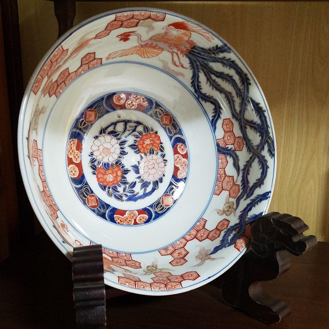 古伊万里　骨董　大鉢　染錦　富貴長春
