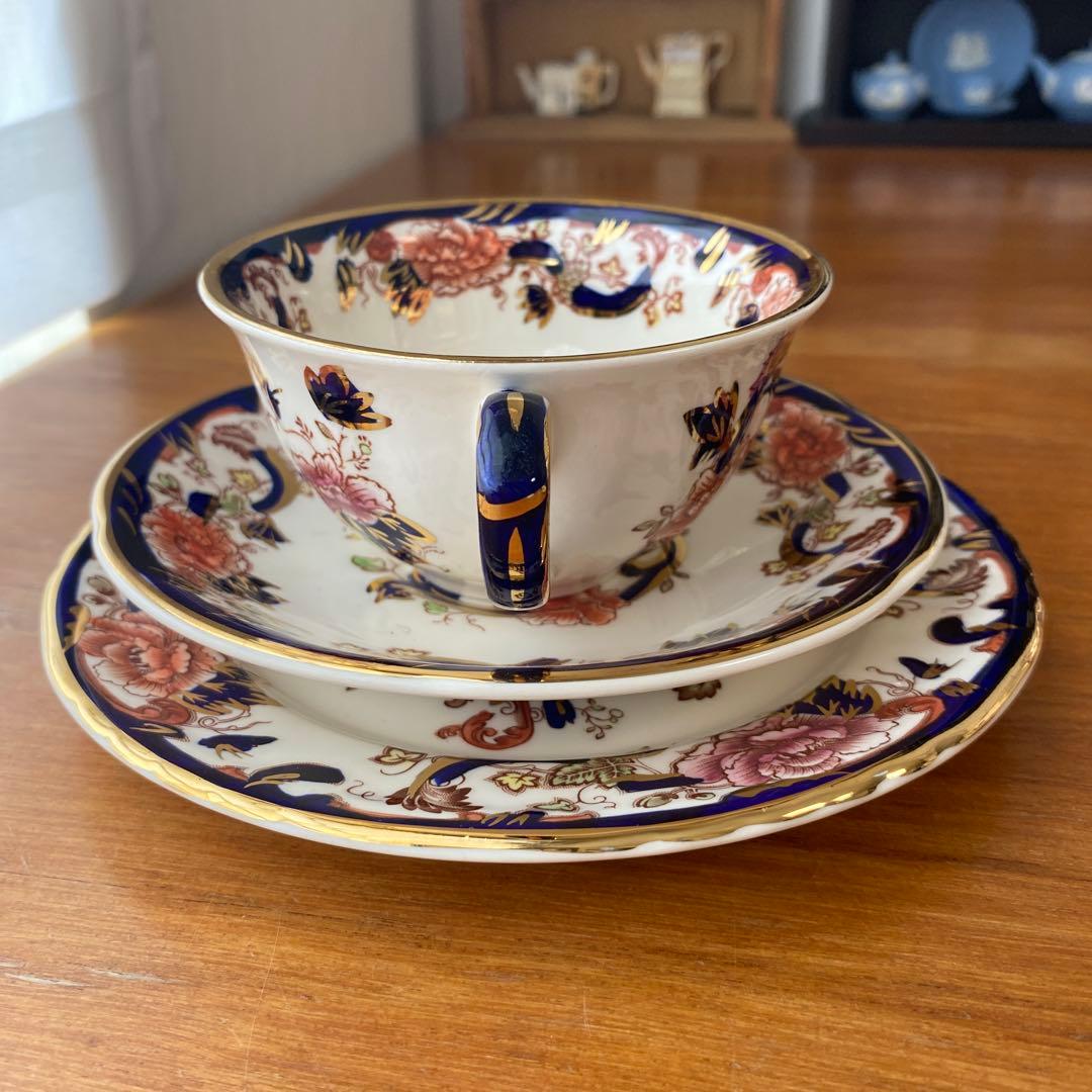 メイソンズ　ブルー　マンダレイ　ピオニー　カップ　ソーサー　プレート　2客セット