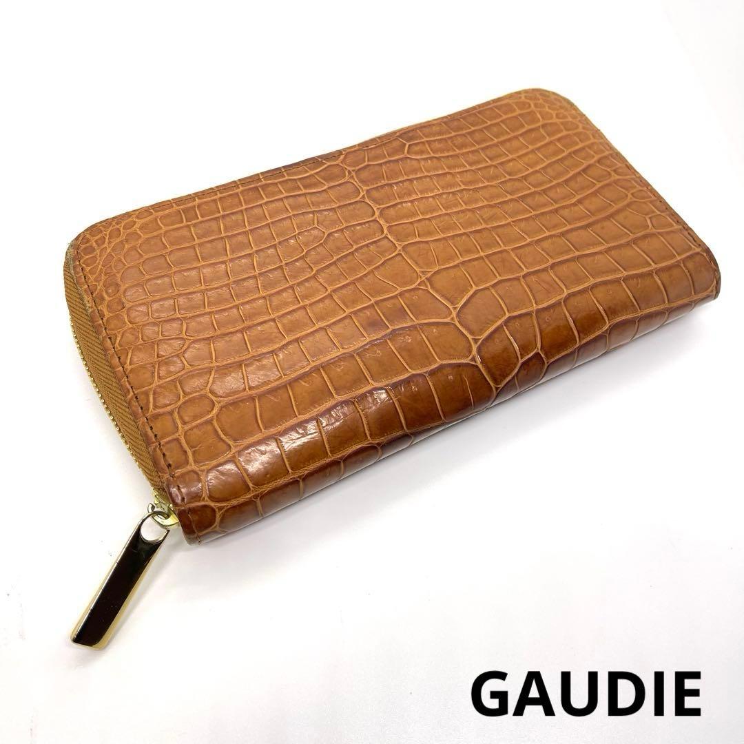 ●GAUDIE・ガウディ●長財布ラウンドジップ・ファスナー●クロコダイル●茶色