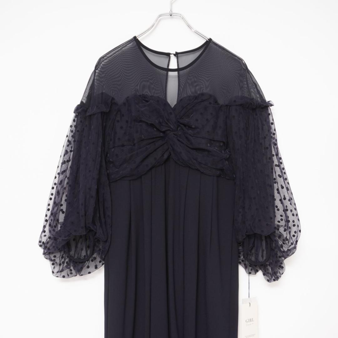 下札付 フロッキードットシアーパンツドレス ブラック サイズL*CD127