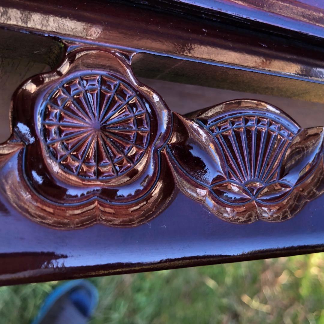 【紫檀　突板貼　彫刻座卓】純和風　テーブル　彫刻　ちゃぶ台