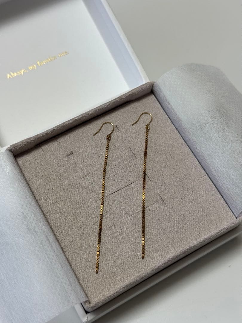 ete K18フック ベネチアンチェーン ロングピアス 約6cm YG 美品