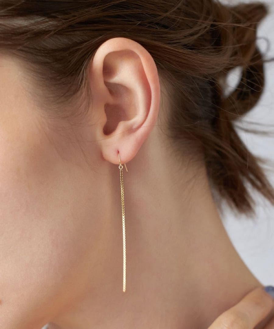 ete K18フック ベネチアンチェーン ロングピアス 約6cm YG 美品