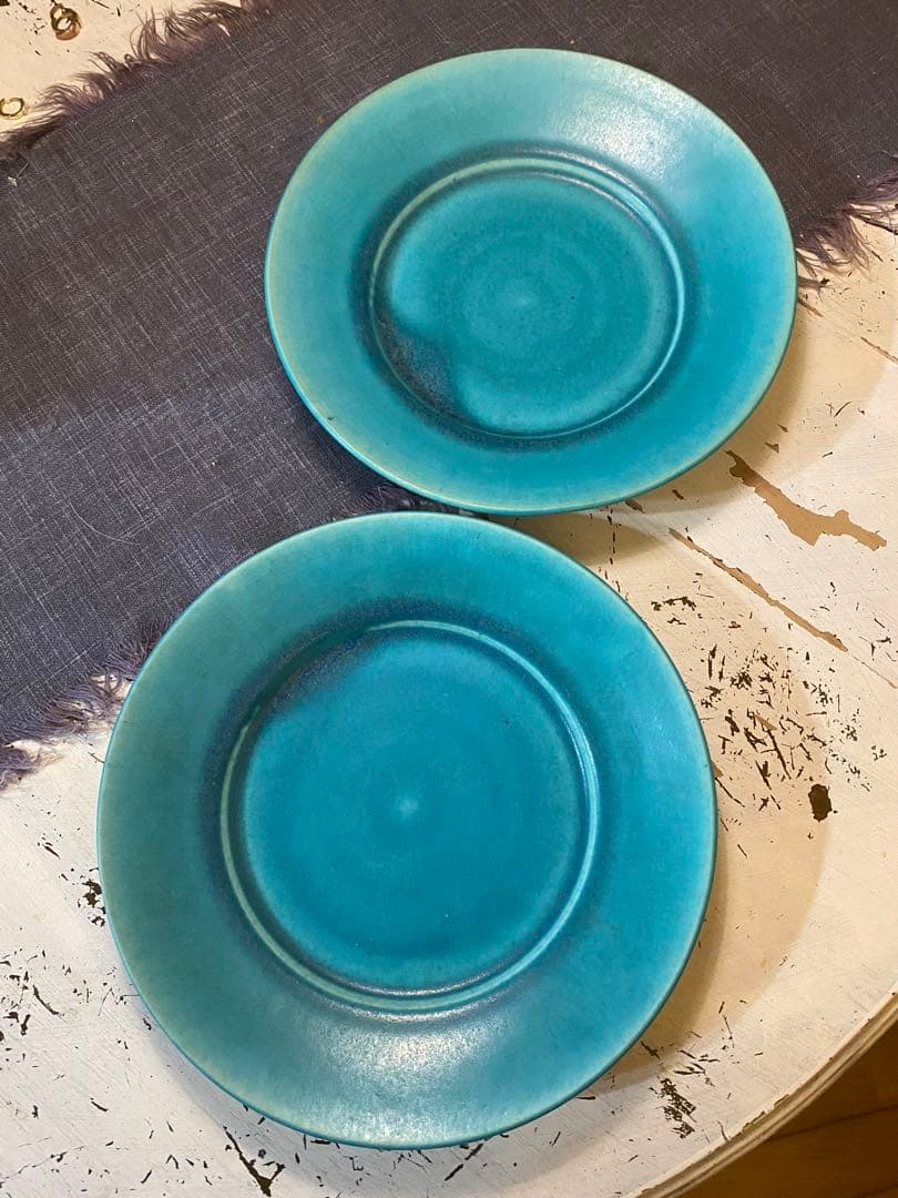 萩原将之　ターコイズ 陶器皿 2枚セット　22cm