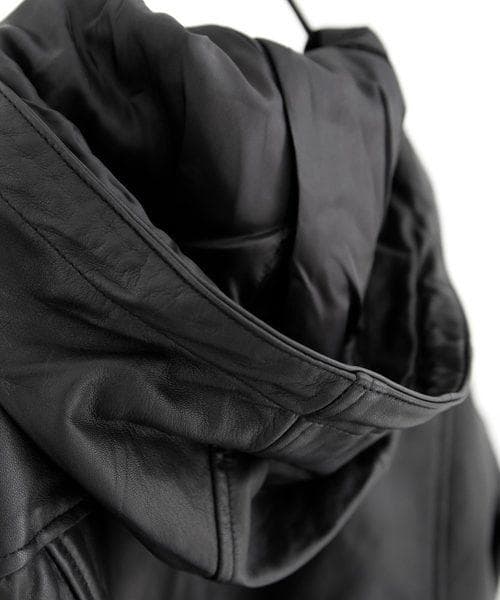 【antiqua】本革♡新感覚デザイン★フーデットレザージャケット【アンティカ】