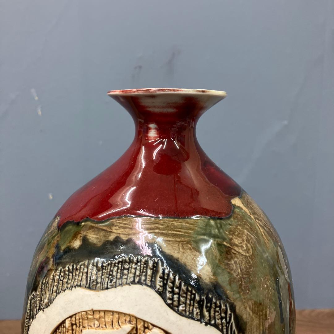 4F 名品 景徳鎮製 銘あり 大型花瓶 壺 浮彫 龍 鳳凰 三彩 伝統工芸