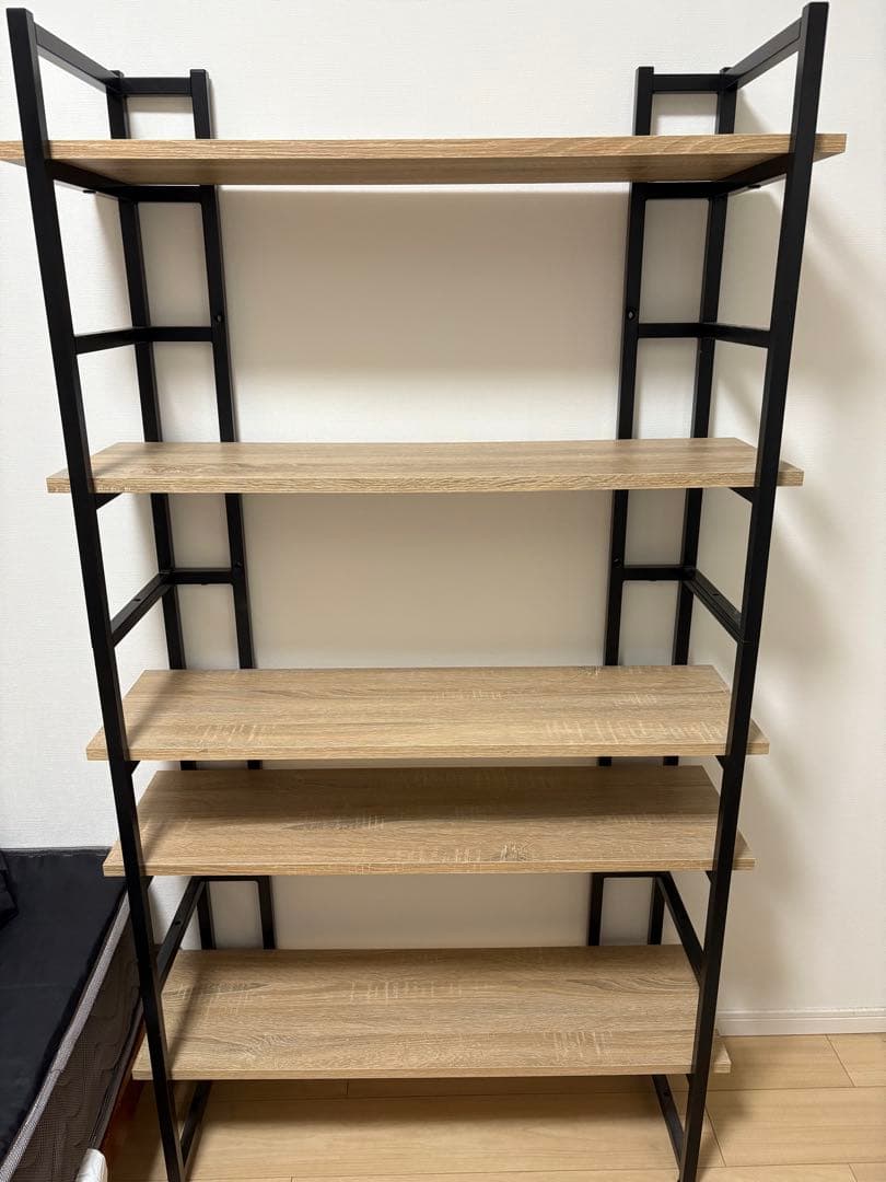 【完成品】ナチュラルウッドとブラックの5段オープンシェルフ