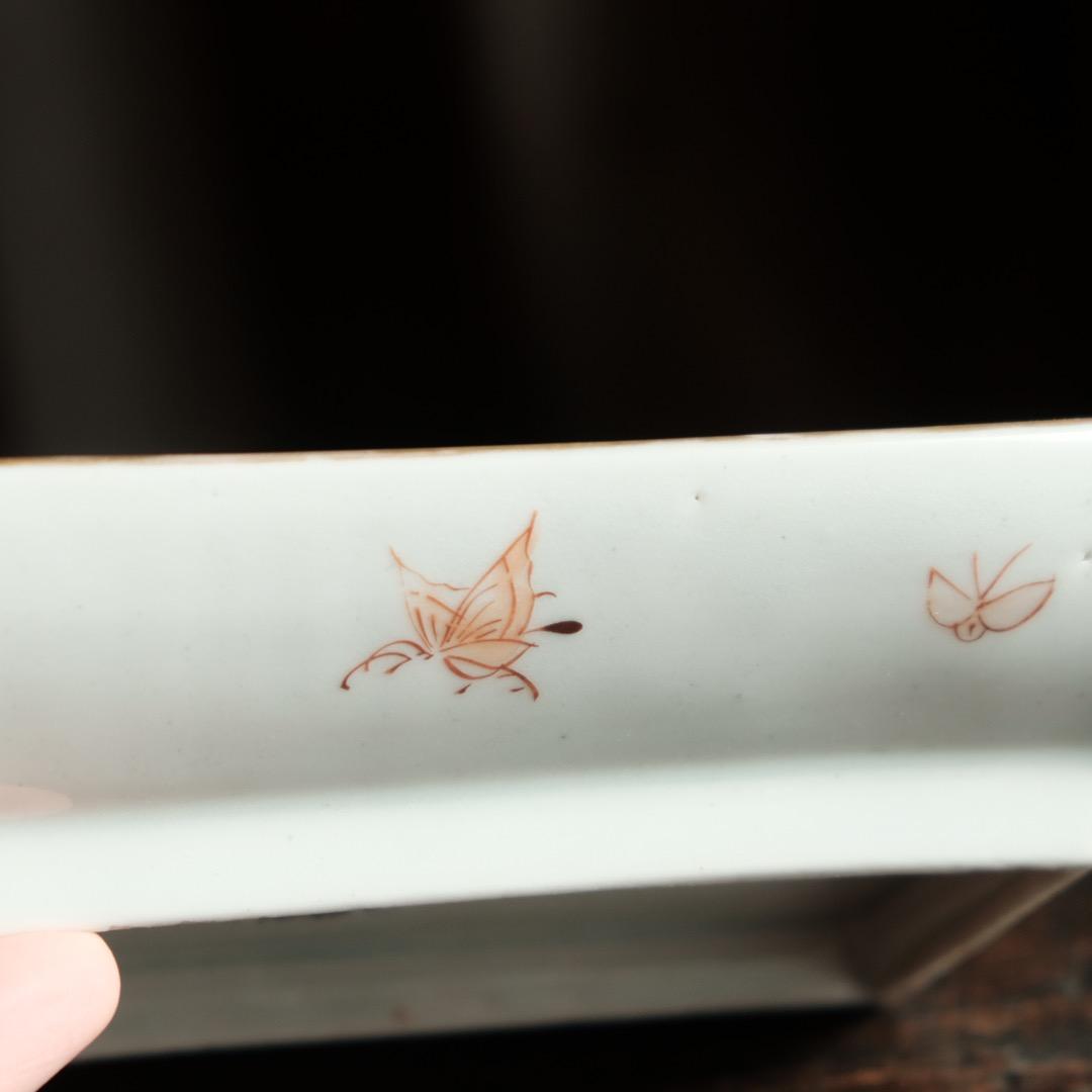 花と蝶々◆伊万里　花蝶文長方皿２客　刺身皿　芍薬　骨董・antiques 明治期