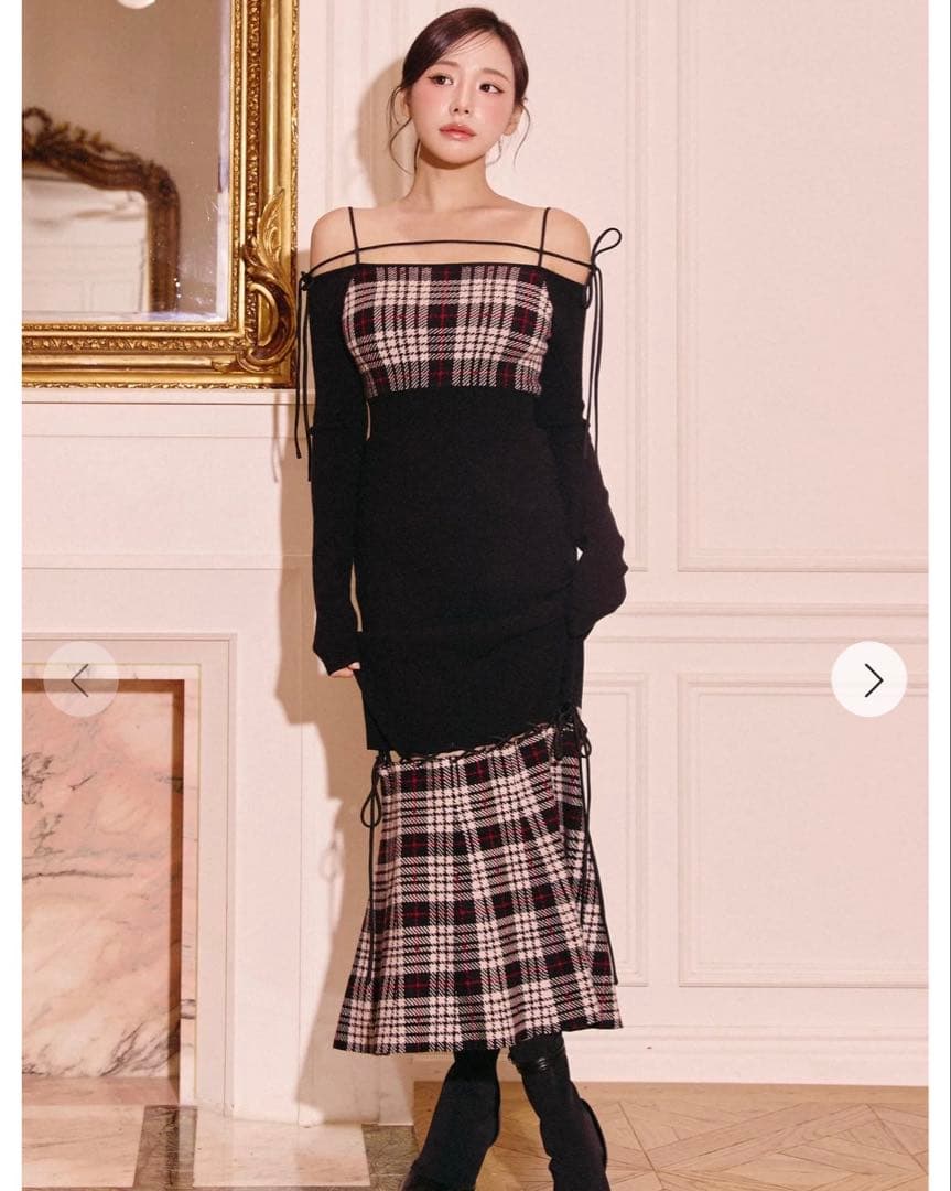 Randy ストリングコアプレイドマーメイドワンピース