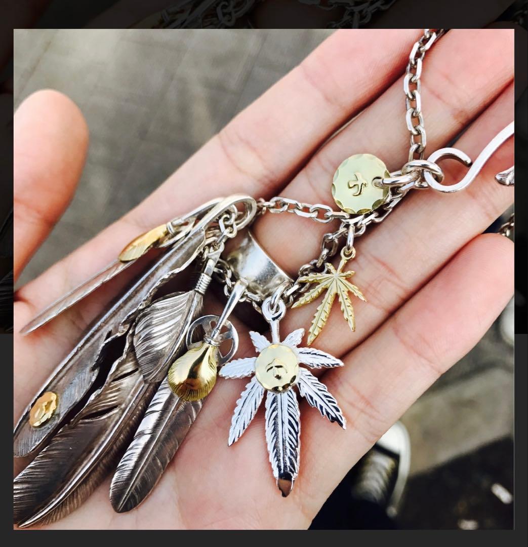 全金 グラス ネックレス トップ フェザー ハンドメイド ノーブランド 残1