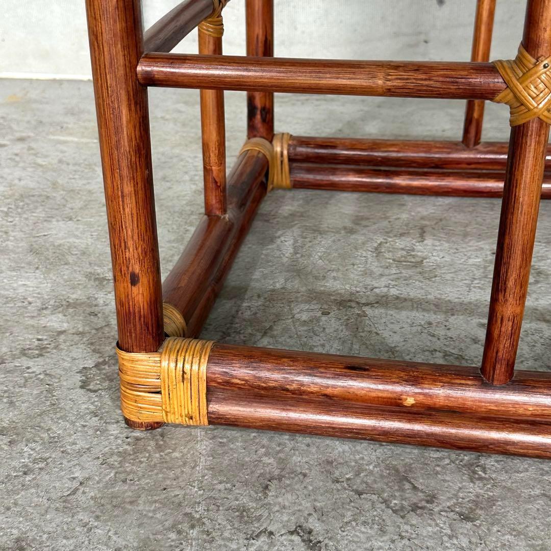 ꧁オールドラタン꧂ バリ島リゾート風 藤　ラタン× ガラス サイドテーブル