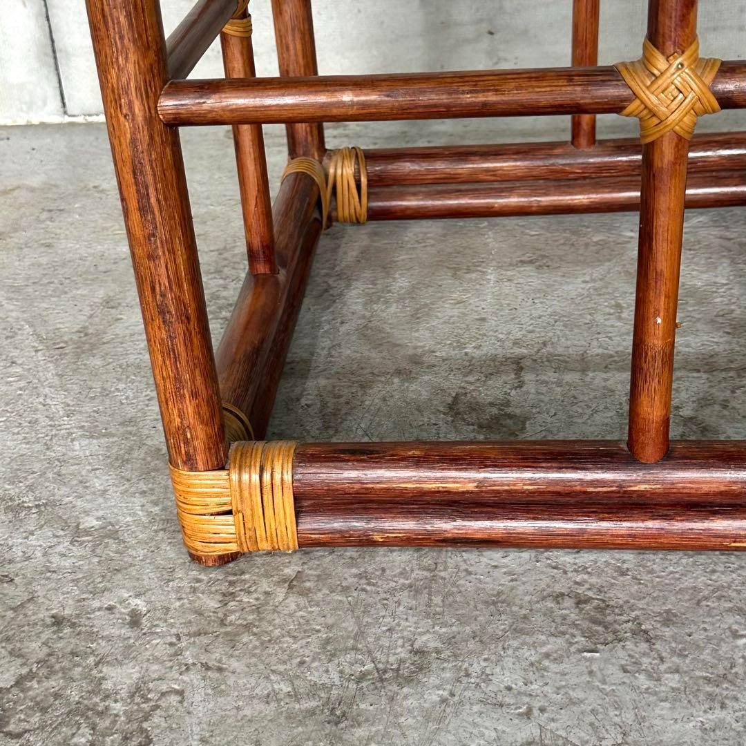 ꧁オールドラタン꧂ バリ島リゾート風 藤　ラタン× ガラス サイドテーブル