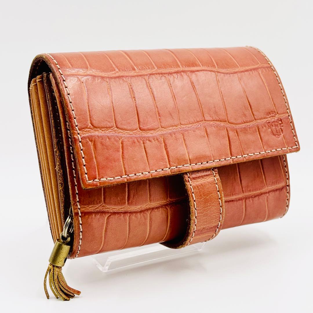美品✨️定価8万 フェリージ コロコロ クロコ型押し レザーミニ財布 キャメル