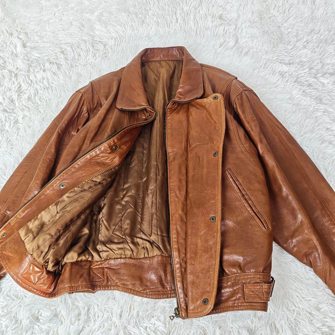 【高級】VINTAGE イタリア製 ラムレザー 短丈 ジャケット メンズ 46