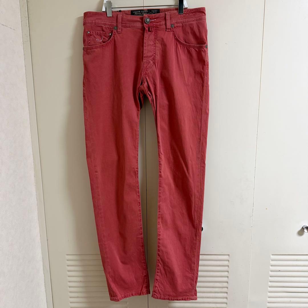 ヤコブコーエン JACOB COHEN 赤 カラーパンツ622.C w32