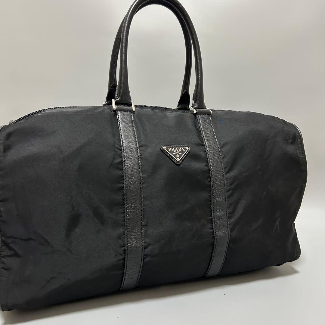 PRADA プラダ ボストンバッグ トラベルバッグ 三角プレート 大容量 黒色