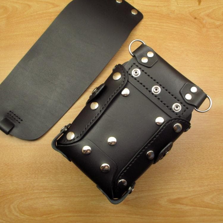 フタ付シザーケース　５丁差し　オールブラック　本革　SCA-126/CKA