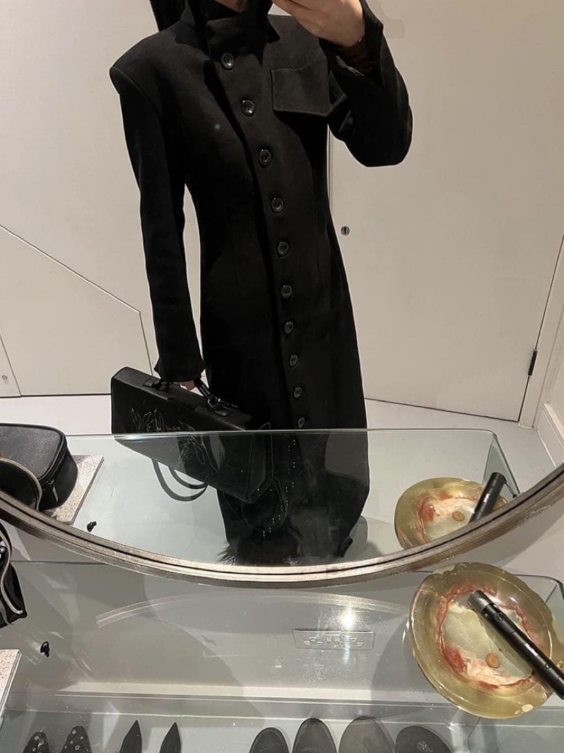 即発送 FUZZYKON ロングコート ボタン L ブラック